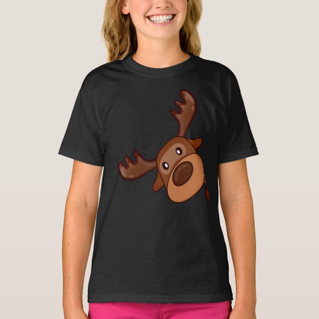 Cute Kawaii Moose Elk Hjort Funny Alaska Moose T Shirt (Framsida)