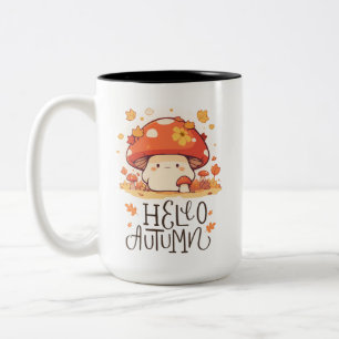 Cute kawaii Mushroom Hej Hösten Två-Tonad Mugg