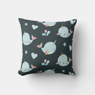 Cute Kawaii Narwhal Sea Unicorn Whale Mönster Kudde