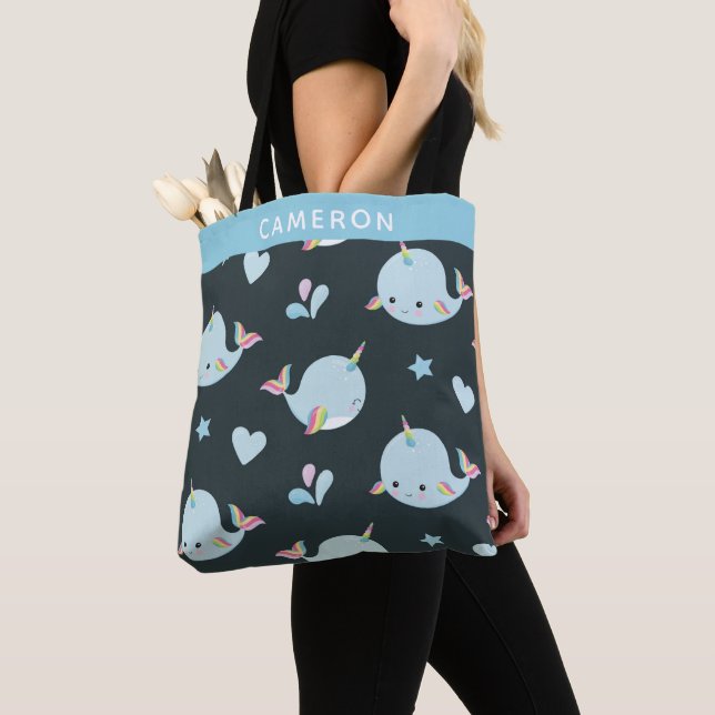 Cute Kawaii Narwhal Sea Unicorn Whale Personlig Tygkasse (Närbild)
