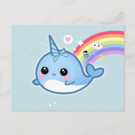 Cute kawaii narwhwhy med regnbåge och gnistra stjä vykort