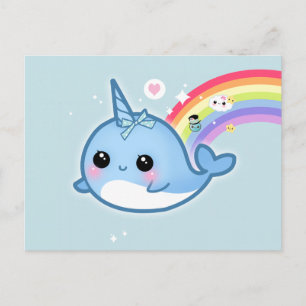 Cute kawaii narwhwhy med regnbåge och gnistra stjä vykort