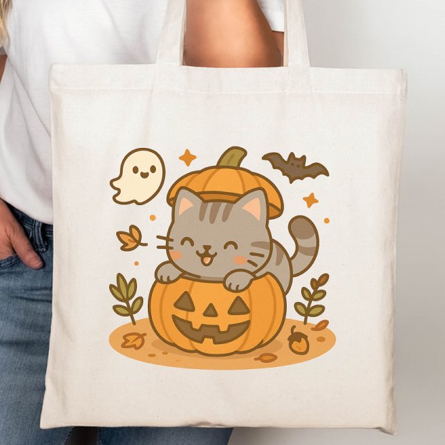 Cute Kawaii Naughty Cat Halloween Pumpkin Tygkasse (Skapare uppladdad)