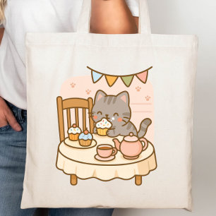 Cute Kawaii Naughty Cat Stealing a Cupkaka Tygkasse