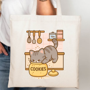 Cute Kawaii Naughty Cat Stuck i Cookie Burk Tygkasse