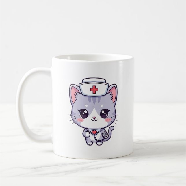 Cute Kawaii Nurse Cat Art Kaffemugg (Vänster)