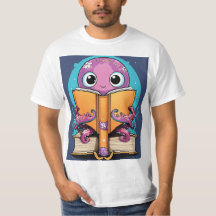 Cute Kawaii Octopus Reading Two Open Bokar T-Shirt