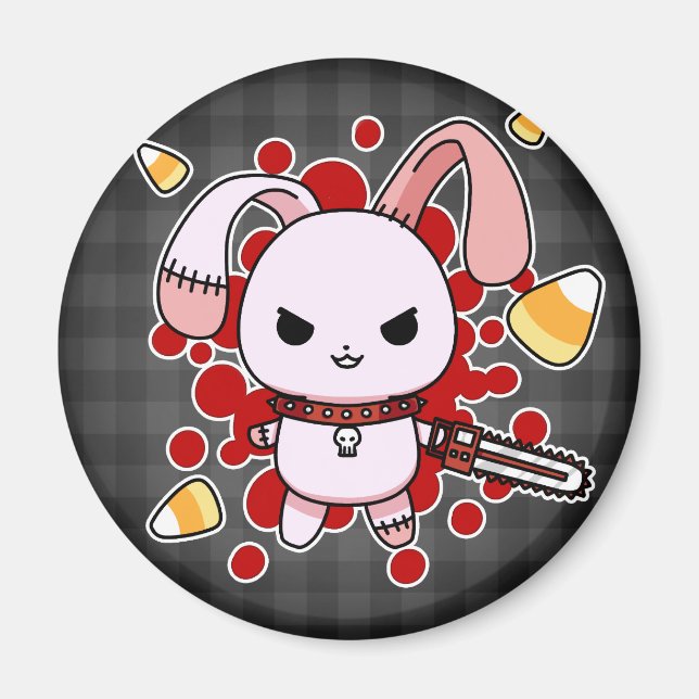 Cute Kawaii ondskefulla bunny med motorsås Magnet (Framsidan)