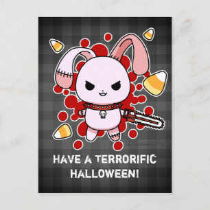 Cute Kawaii ondskefulla bunny med motorsås Vykort