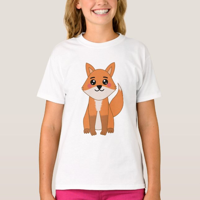 Cute Kawaii Orange Fox Illustration T Shirt (Framsida)