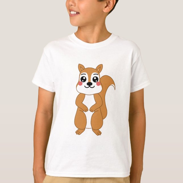 Cute Kawaii Orange Squirrel Illustration T Shirt (Framsida)