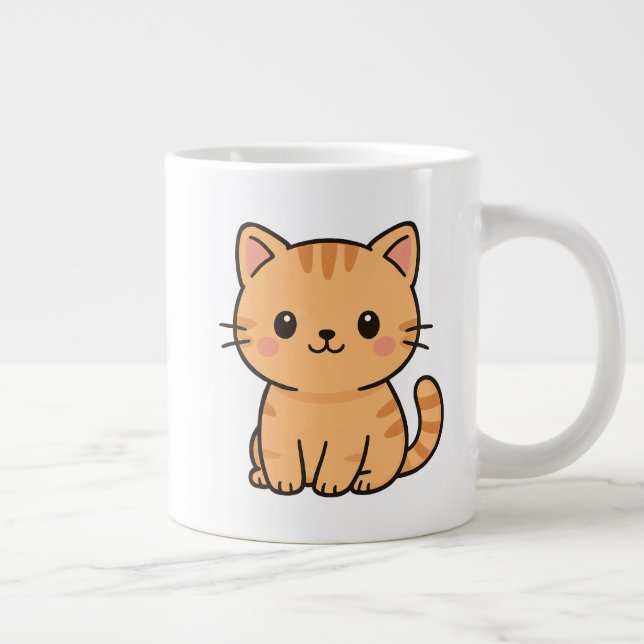 Cute Kawaii Orange Tabby Cat Illustration Jumbo Mugg (Höger)