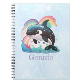 Cute Kawaii Orca Killer Whale Rainbows Butterflies Anteckningsbok