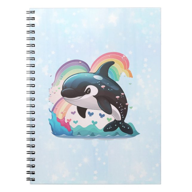 Cute Kawaii Orca Killer Whale Rainbows Butterflies Anteckningsbok (Framsidan)