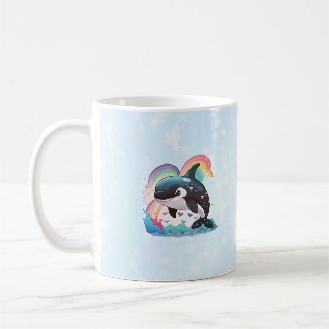 Cute Kawaii Orca Killer Whale Rainbows Butterflies Kaffemugg (Vänster)