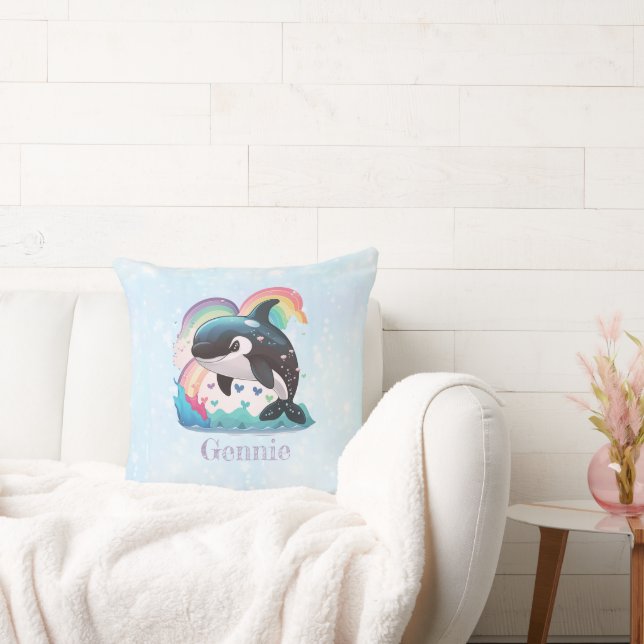 Cute Kawaii Orca Killer Whale Rainbows Butterflies Kudde (Soffa)