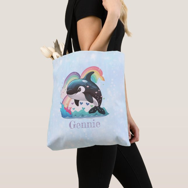 Cute Kawaii Orca Killer Whale Rainbows Butterflies Tygkasse (Närbild)
