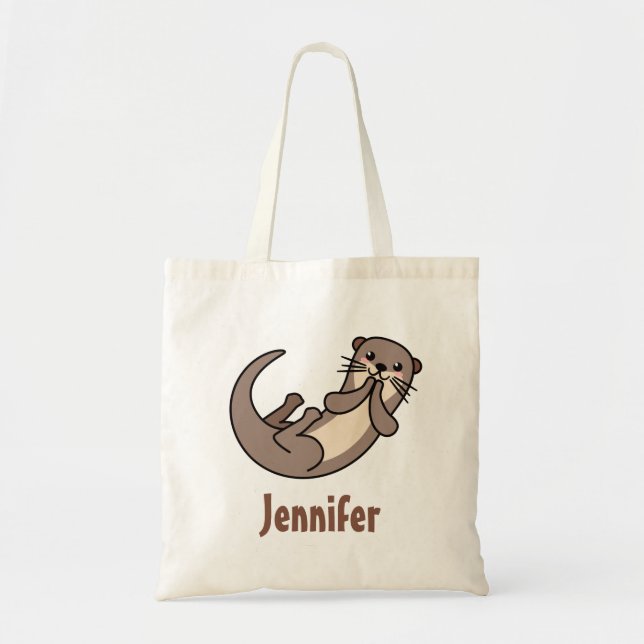 Cute kawaii otter emoji-stil tobag tygkasse (Framsidan)