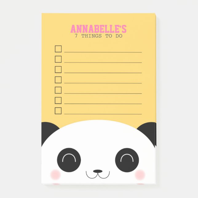 Cute Kawaii Panda Ansikte Kids to Do List Post-it Block (Framsida)