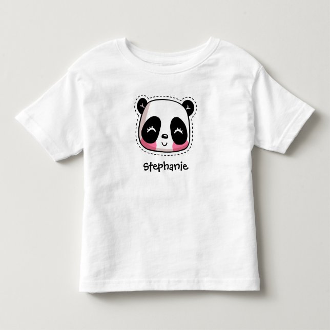Cute Kawaii Panda Bear med Personlig Namn T Shirt (Framsida)