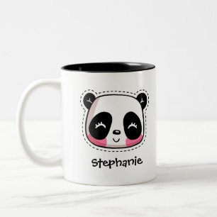 Cute Kawaii Panda Bear med Personlig Namn Två-Tonad Mugg