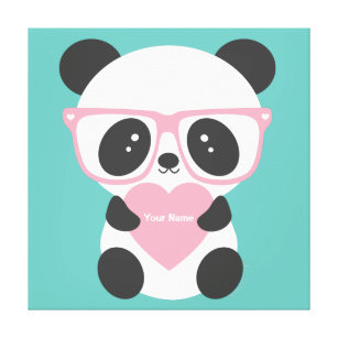 Cute Kawaii Panda Bear Rosa Heart  Canvastryck