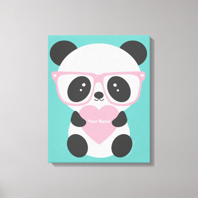 Cute Kawaii Panda Bear Rosa Heart Canvastryck (Framsida)