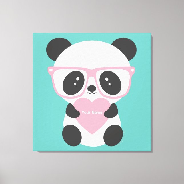 Cute Kawaii Panda Bear Rosa Heart Canvastryck (Framsida)
