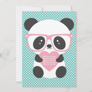 Cute Kawaii Panda Bear Rosa Heart Inbjudningar