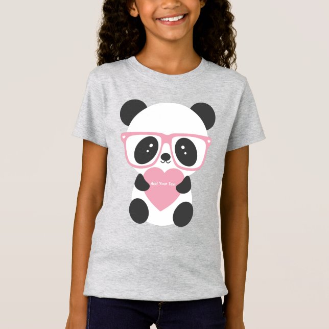 Cute Kawaii Panda Bear Rosa Heart T Shirt (Framsida)