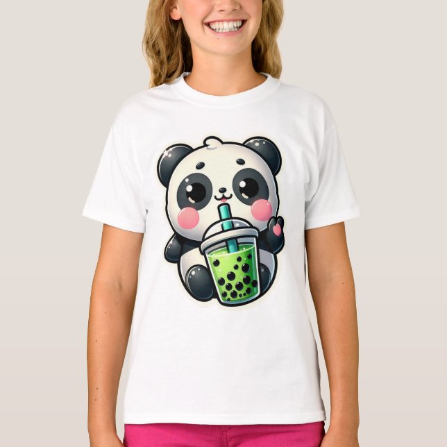Cute Kawaii Panda Drinks Boba Bubble Tea Kawaii T Shirt (Framsida)