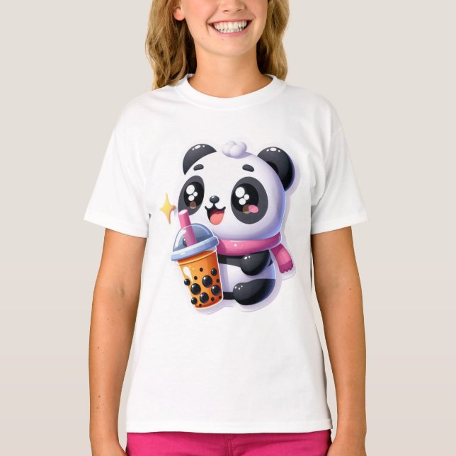 Cute Kawaii Panda Drinks Boba Bubble Tea Kawaii T Shirt (Framsida)