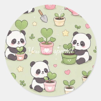 Cute Kawaii Panda Heart Plant Pattern Runt Klistermärke
