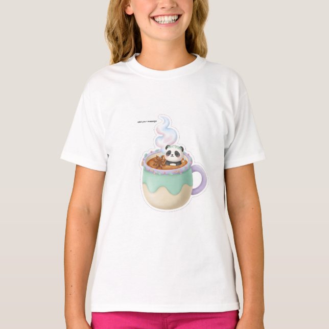 Cute Kawaii Panda in Tea Mug Illustration T Shirt (Framsida)