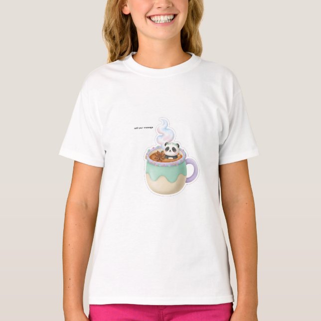 Cute Kawaii Panda in Tea Mug Illustration T Shirt (Framsida)