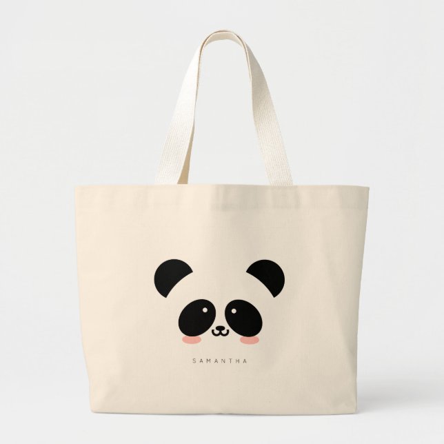 Cute Kawaii Panda | Lägg till din namnskylt Jumbo Tygkasse (Framsidan)