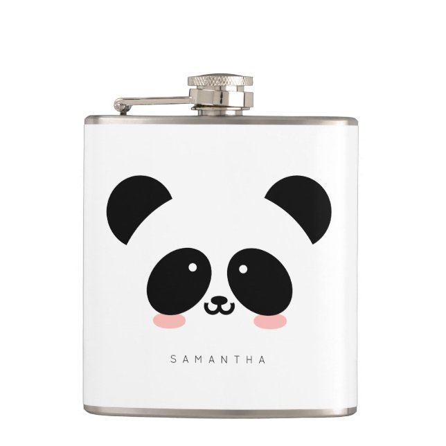Cute Kawaii Panda| Lägg till ditt namn Fickplunta (Framsidan)