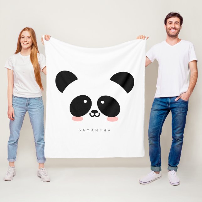 Cute Kawaii Panda| Lägg till ditt namn Fleecefilt (På plats)