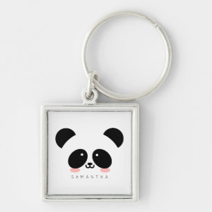 Cute Kawaii Panda  Lägg till ditt namn Fyrkantig Silverfärgad Nyckelring