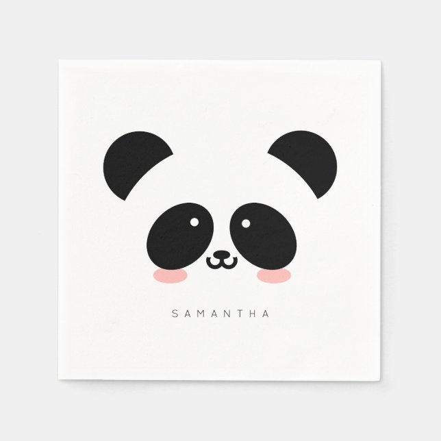 Cute Kawaii Panda | Lägg till ditt namn Pappersservett (Framsidan)