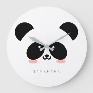 Cute Kawaii Panda Lägg till ditt namn Stor Klocka