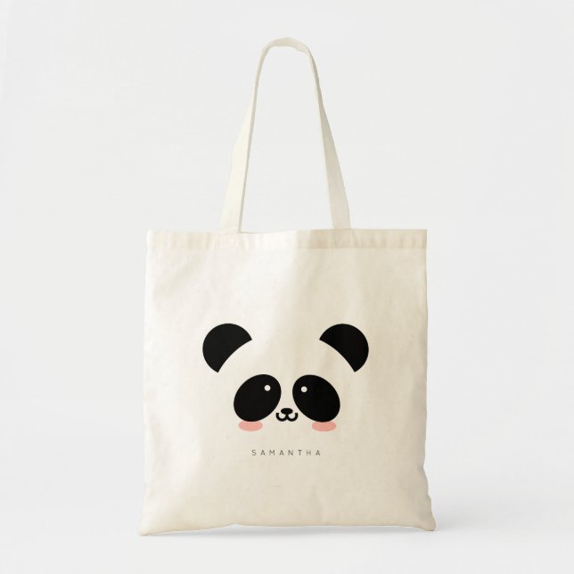 Cute Kawaii Panda| Lägg till ditt namn Tygkasse (Framsidan)