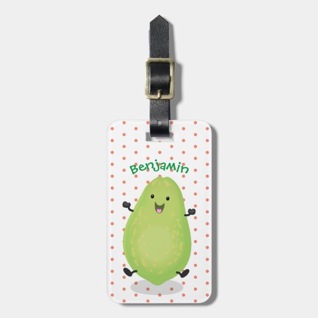 Cute kawaii papaya tass tass tecknad illustration bagagebricka (Vertikal Framsida)