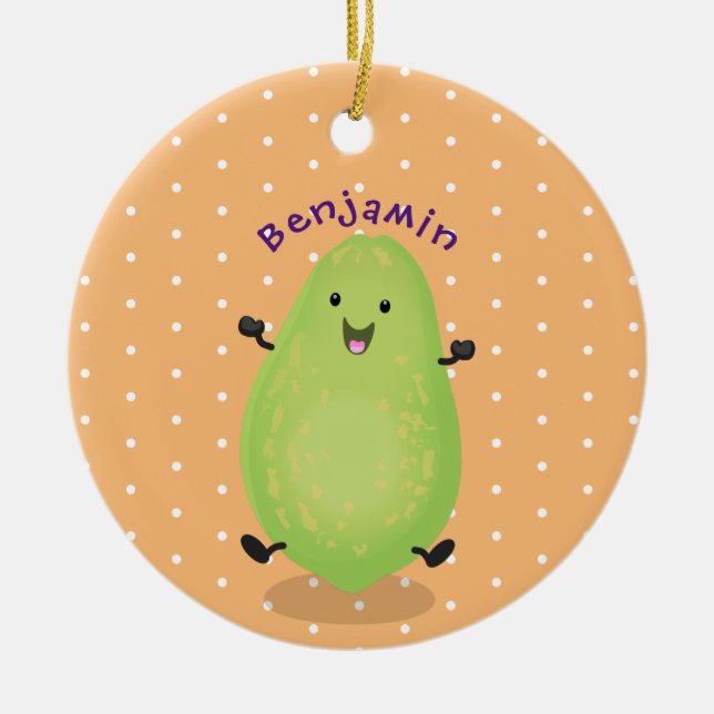 Cute kawaii papaya tass tass tecknad illustration julgransprydnad keramik (Framsidan)