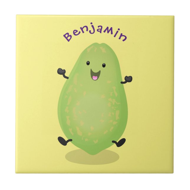 Cute kawaii papaya tass tass tecknad illustration kakelplatta (Framsidan)