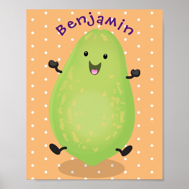 Cute kawaii papaya tass tass tecknad illustration poster (Framsidan)