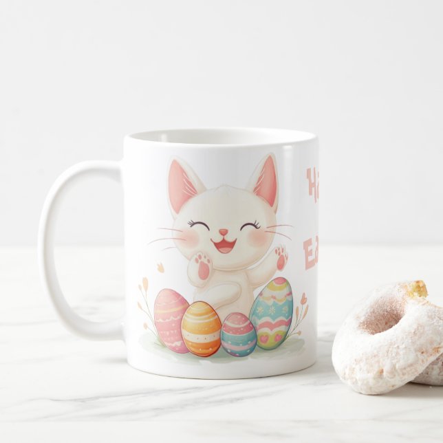 Cute Kawaii Påsk Cat Mugg - Pastel Kattunge Påsk (Med munk)