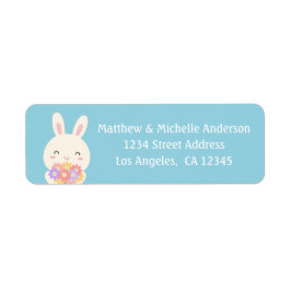 Cute Kawaii Påskhare & Flowers Returadress Returadress Etikett