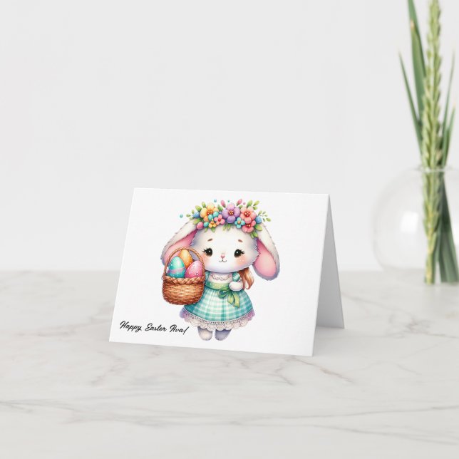 Cute Kawaii Påskhare med Flowers Kort (Framsida)