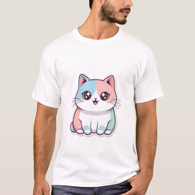 Cute Kawaii Pastel Cat Sticker Sparkle Eyes Kitty✨ T Shirt (Framsida)
